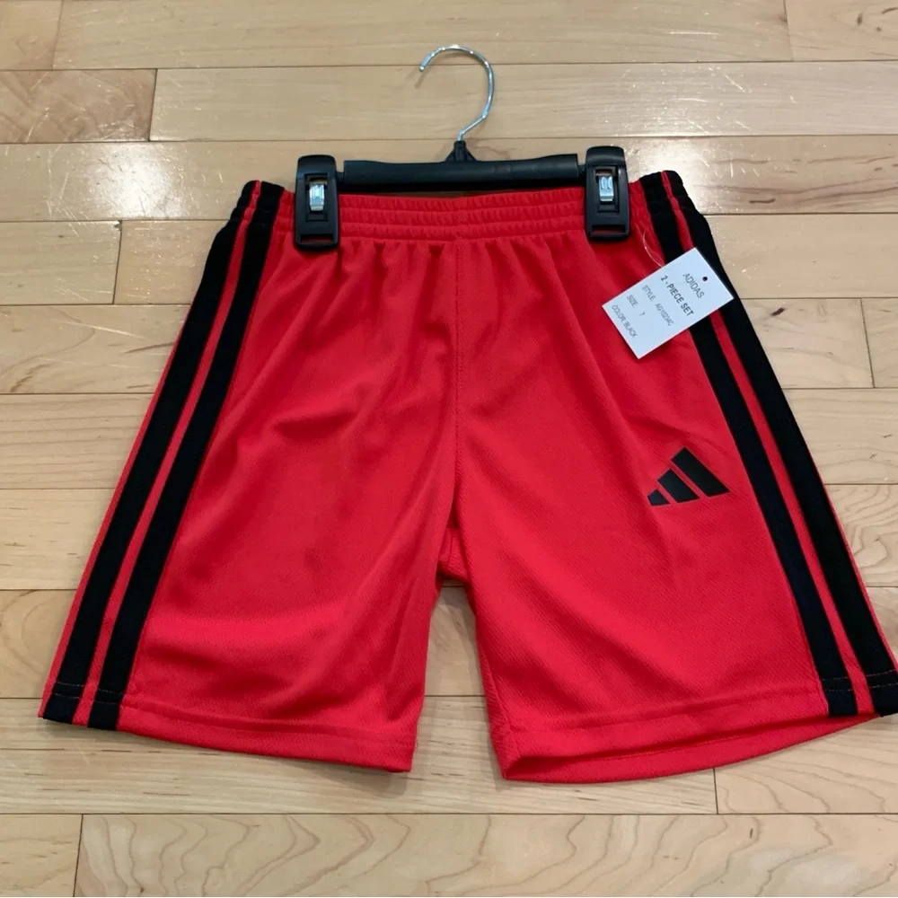New! Adidas little boys size 7 athletic short sleeve shirt & shorts outfit set - Picture 3 of 4